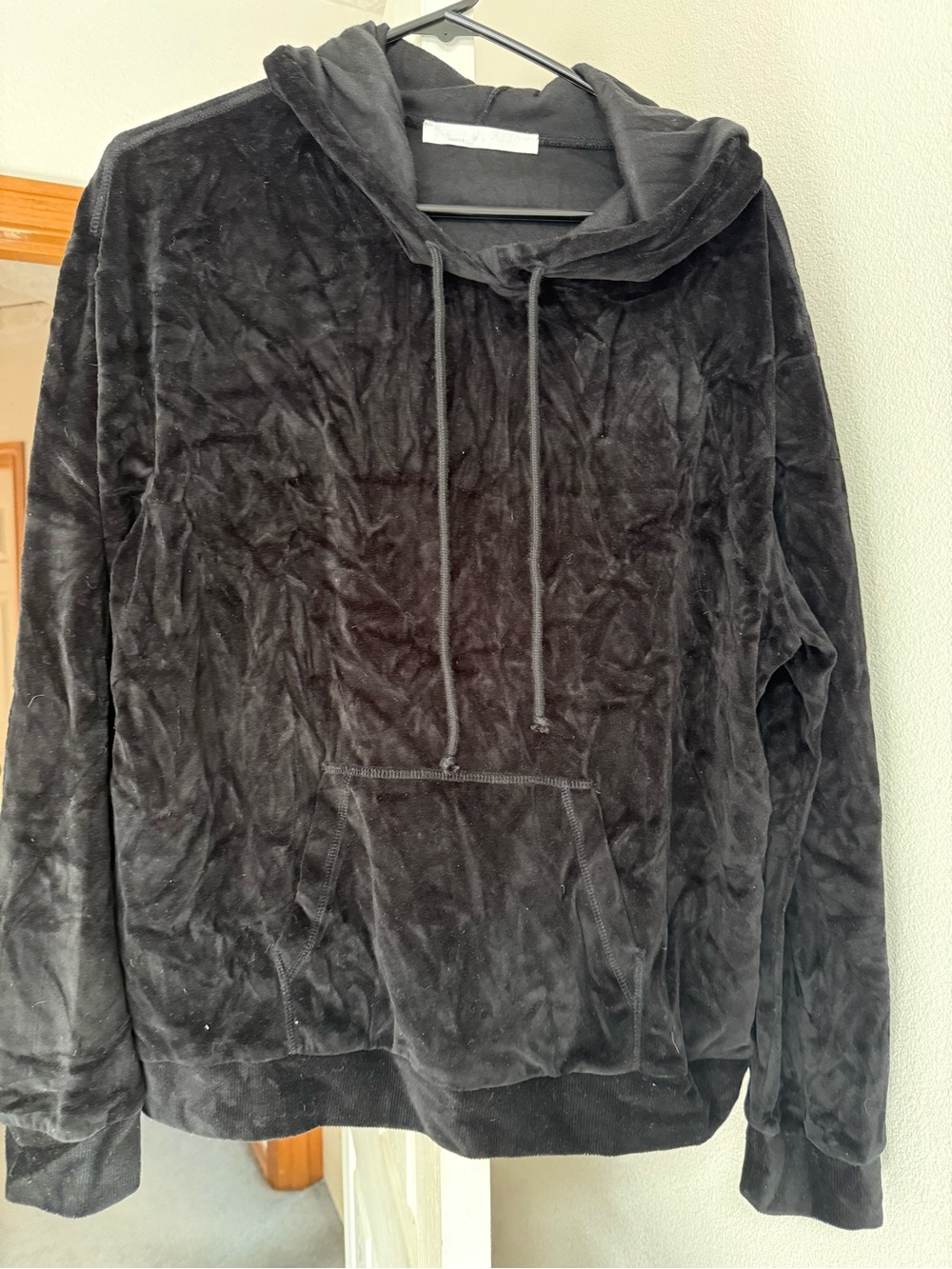 Women Black velvet hoodie with pockets #velvet #hoodie